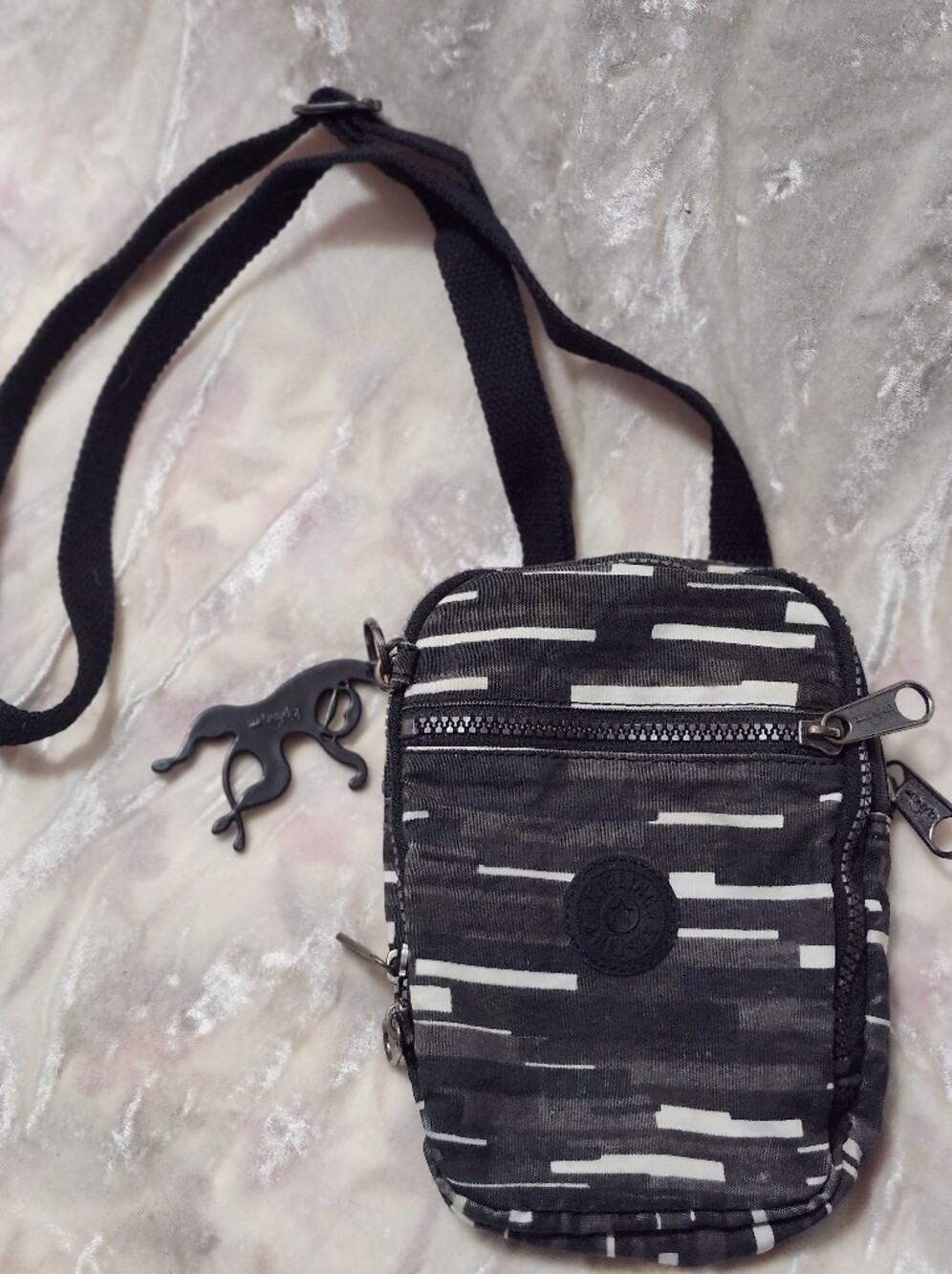 Kipling Black & White Striped Mini Crossbody Bag